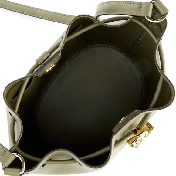 Lauren Ralph Lauren Andie Drawstring Leather Bucket Bag Olive Green - Picture 3 of 14